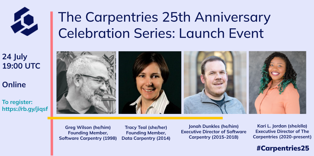 Poster advertising the Carpentries at 25