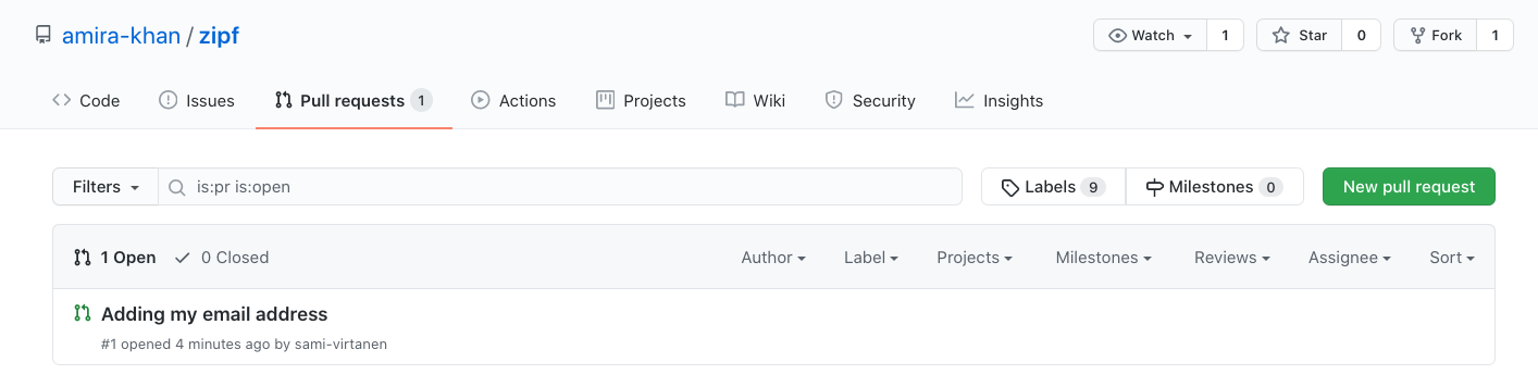 Listing pull requests.