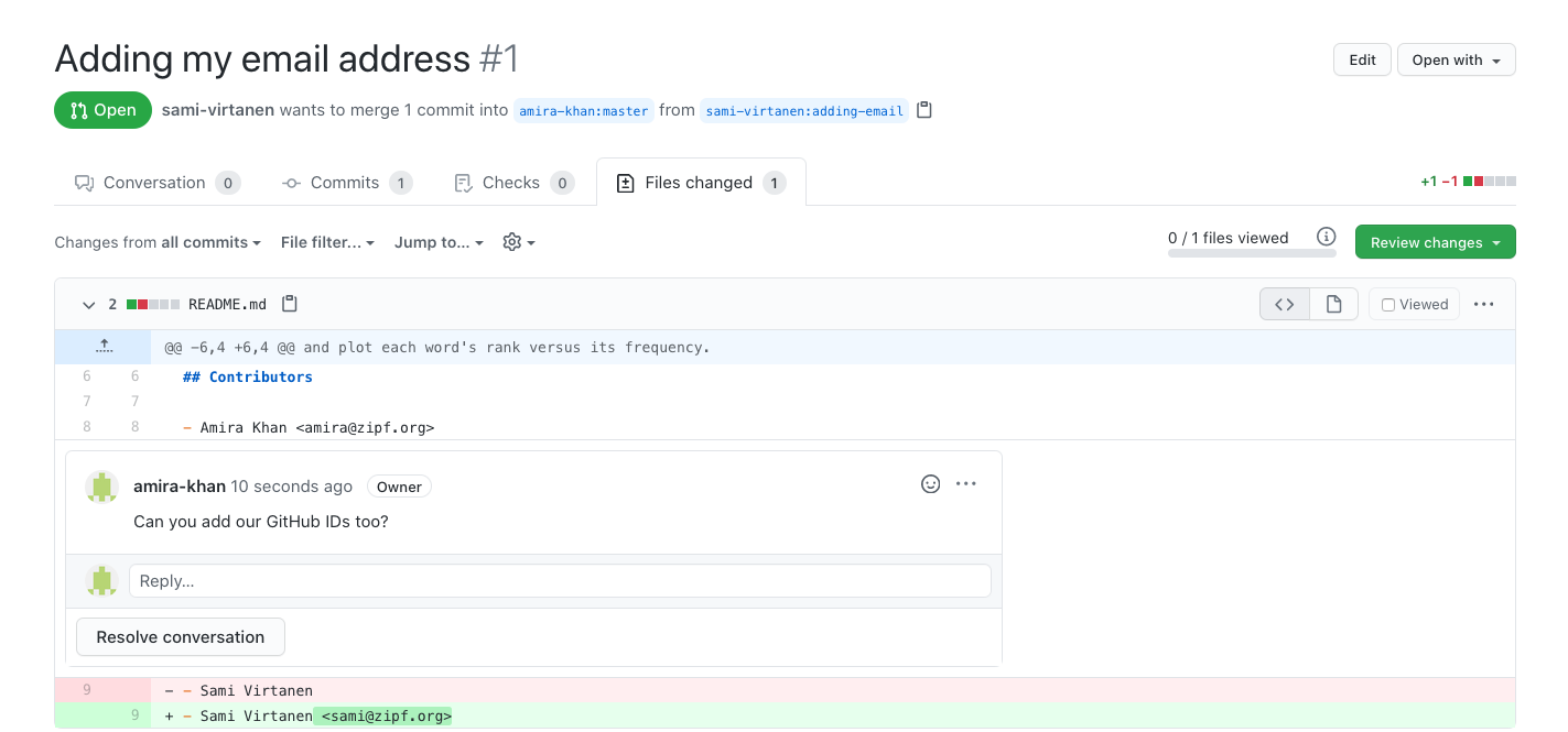 Viewing a comment on a pull request.