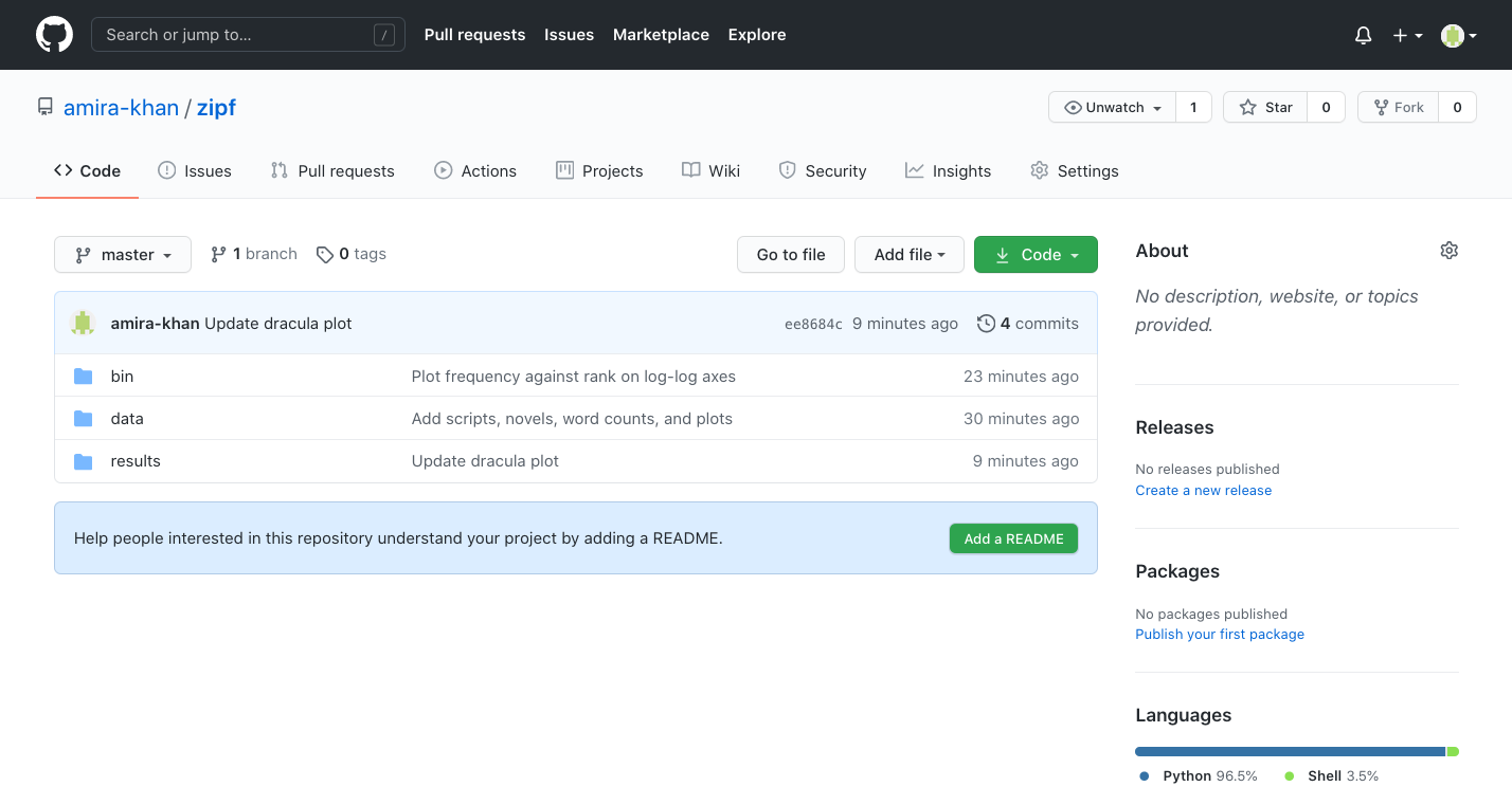 Viewing the repository's history on GitHub.