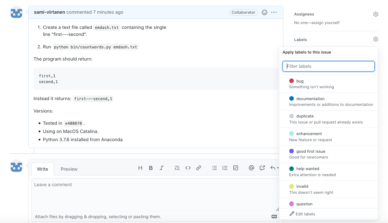 Labels for GitHub issues.